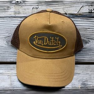 Von Dutch Y2K Trucker Embroidered Snapback Mesh Hat Tan Brown Adult Size NWOT